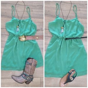 Worn Once -MY STORY- Forest Green Chiffon Short Sundress/Weddings sz Small